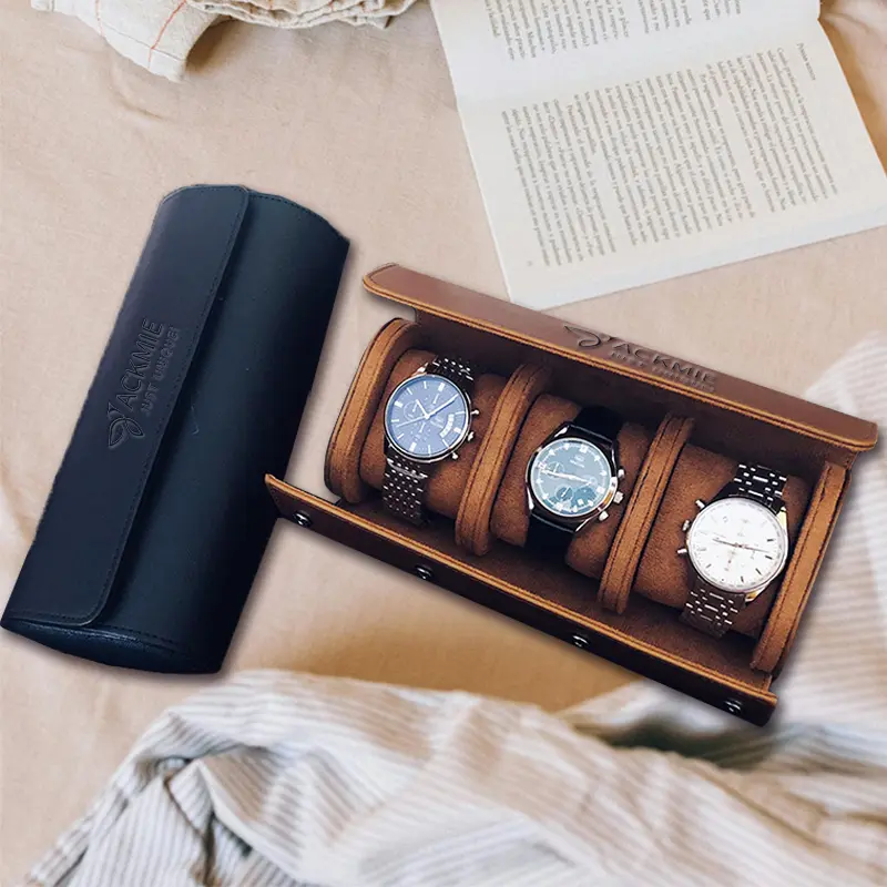 Wholesale Leather Watch Case 3-Slot Watch Roll Manufacturers, Factories
