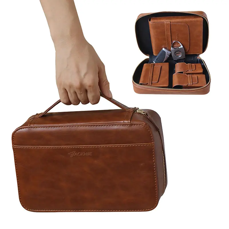 China Luxury Brown Leather Travel Cigar Humidor Portable Cigar Bag Factory, Factories