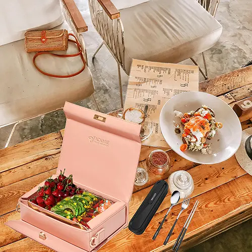 Spacious internal compartments and pockets of leather lunch box