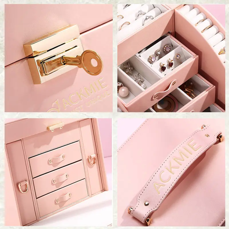 China Multi-layer PU Leather Jewelry Box with Mirror and Lock Factory, Factories
