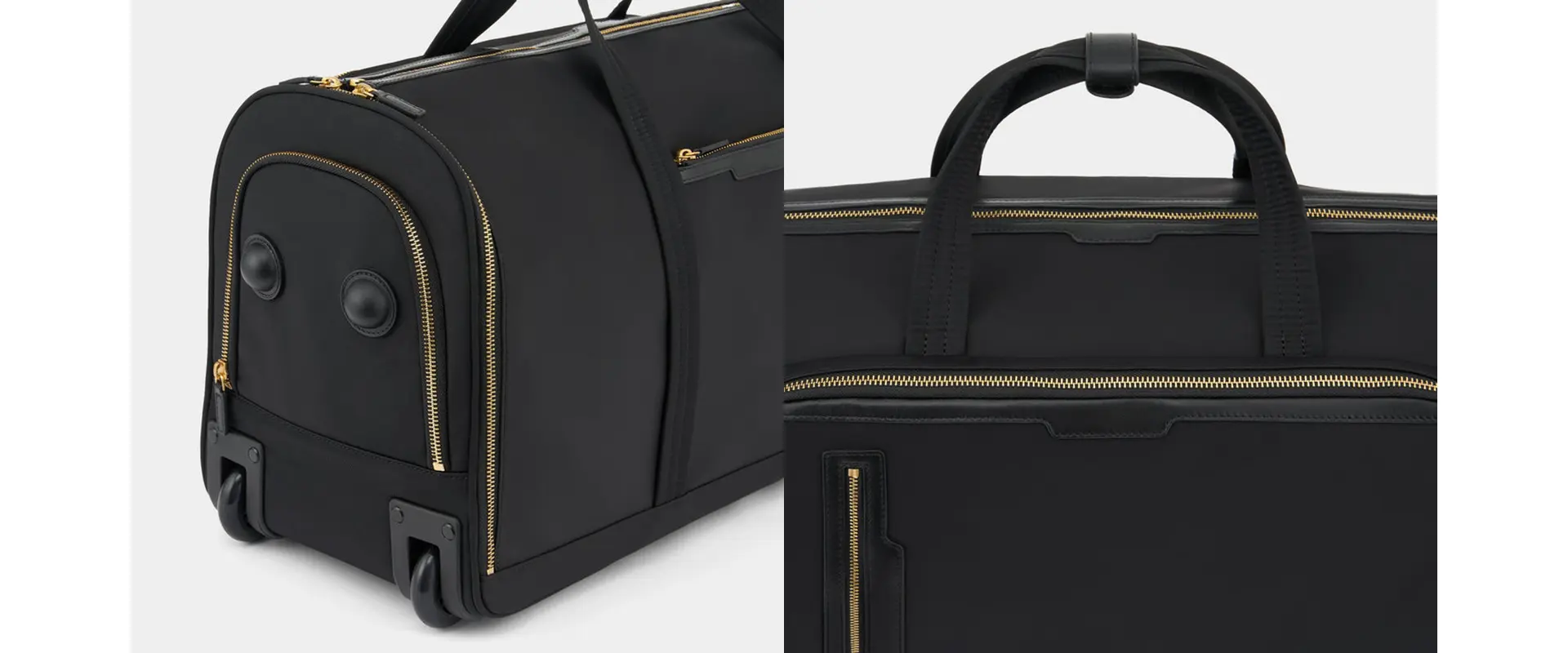 Durable leather duffel bag with wheels and zippered compartments