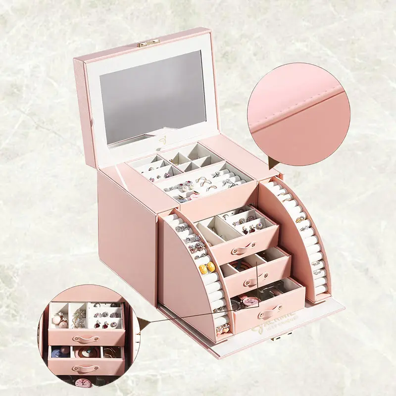 China Multi-layer PU Leather Jewelry Box with Mirror and Lock Factory, Factories