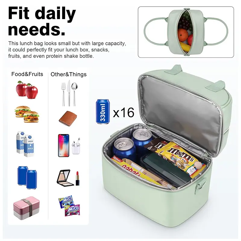 Wholesale PU Leather Lunch Tote Bag Double Layer Insulated Lunch Box Factory, Supplier