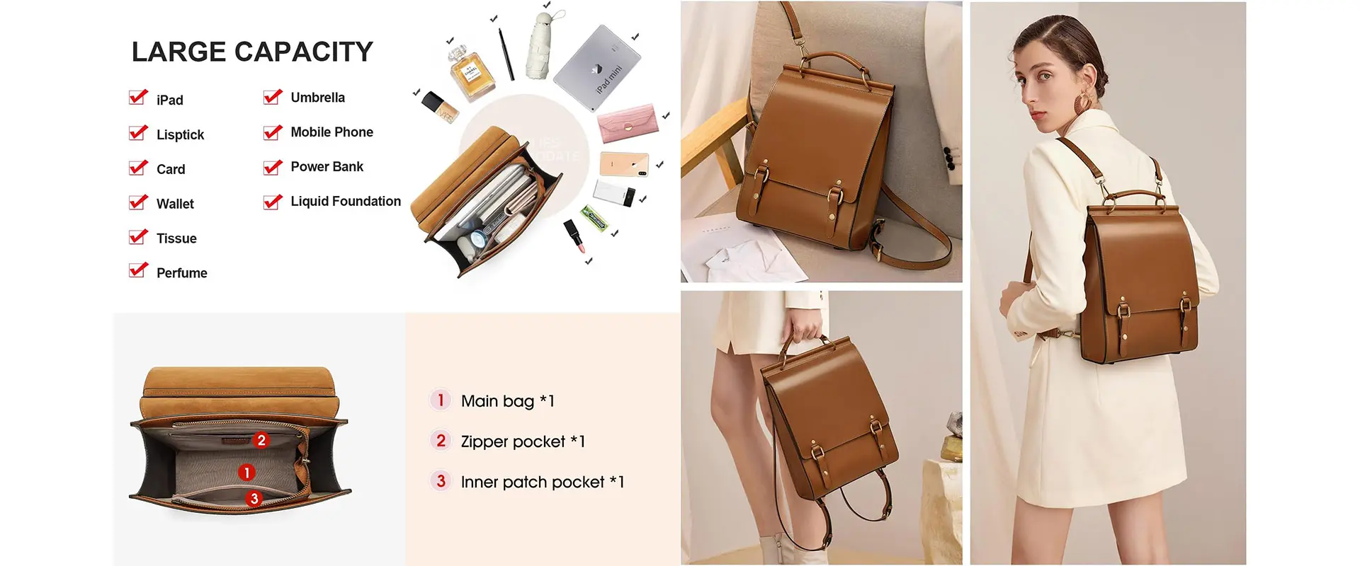 2-in-1 Carrying Modes: Backpack and Handbag options