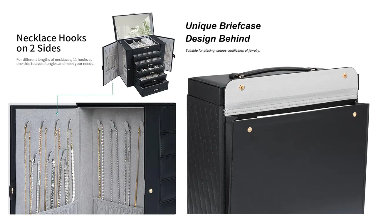 Elegant leather jewelry organizer with drawers