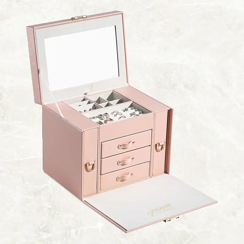 China Multi-layer PU Leather Jewelry Box with Mirror and Lock Factory, Factories