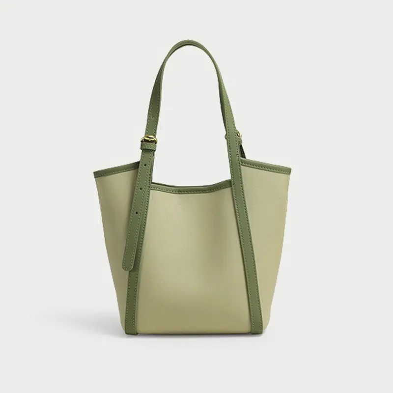 China Genuine Leather Tote Bag Light Green Bucket Bag Factories, Supplier