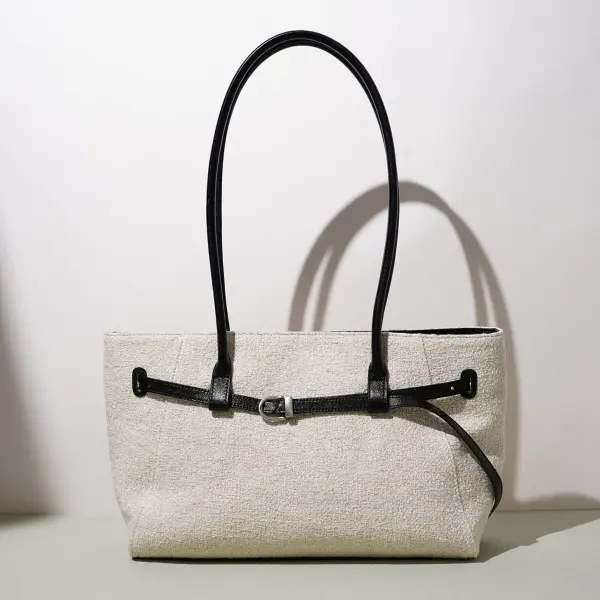 Wholesale New Design Patchwork Underarm Bag, Casual Minimalist Top-Grain Cowhide Tote Bag, Linen Large-Capacity Single Shoulder Bag Manufacturers, Factories
