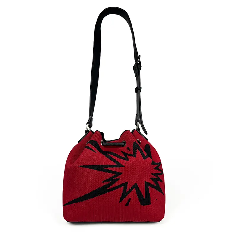 China Knitted Patchwork Drawstring Bucket Shoulder Bag Factories, Supplier