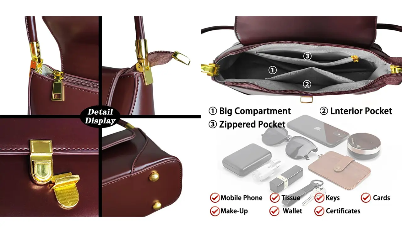 High-quality PU leather brown shoulder bag texture