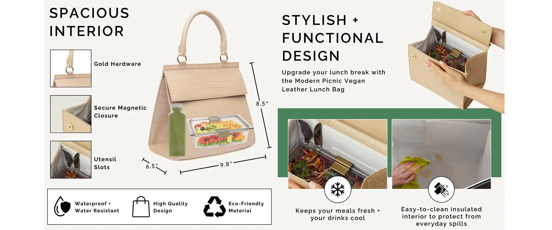 Water-resistant Vegan Leather Lunch Tote