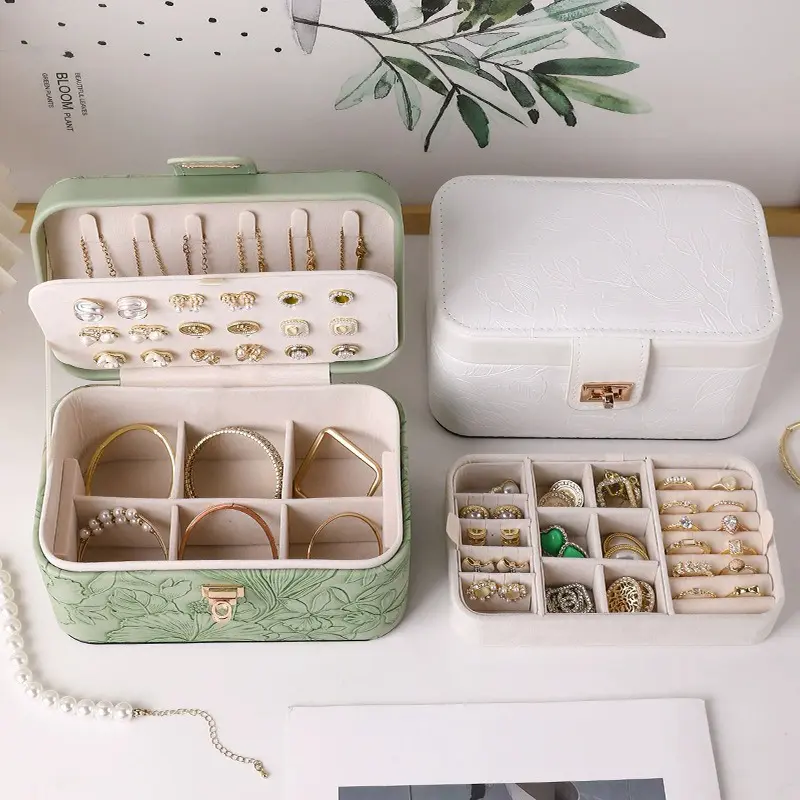 China Patterned Leather Storage Box Watch Double Layer Jewelry Box Factories, Supplier