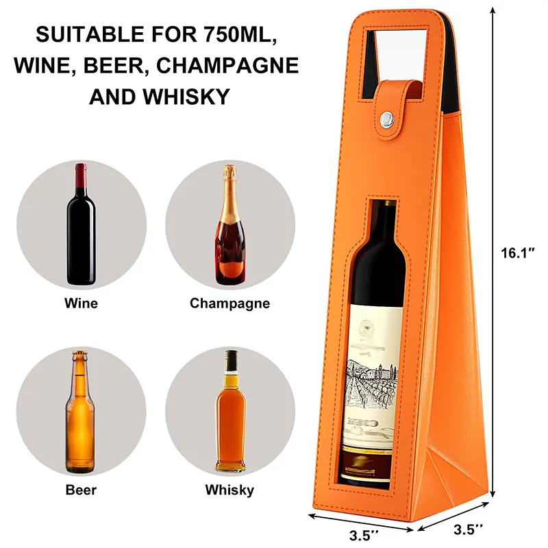 China Reusable Leather Wine Tote Bag Single Bottle Champagne Beer Gift Bag Factories, Supplier