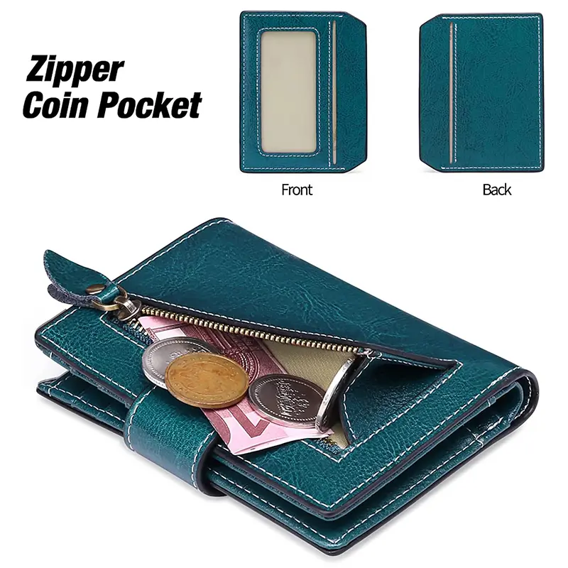 China Women's Royal Blue Leather Wallet with RFID Blocking Card Holder and Coin Purse Factories, Supplier