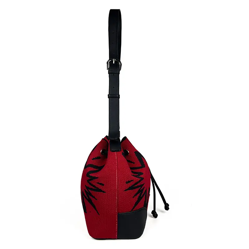 China Knitted Patchwork Drawstring Bucket Shoulder Bag Factories, Supplier
