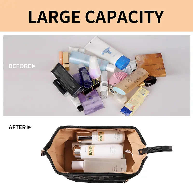 China Waterproof Leather Large Capacity Makeup Bag For Travel Manufacturers, Supplier