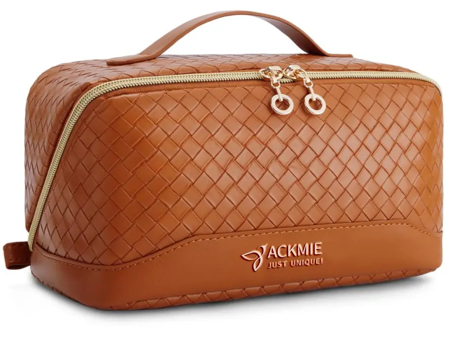 Woven leather makeup bag design