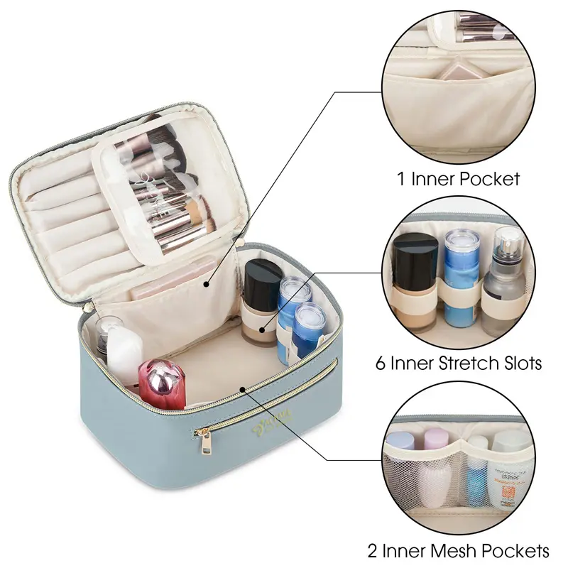 China Vegan Waterproof Leather Luxury Cosmetic Bags Manufacturers, Factories