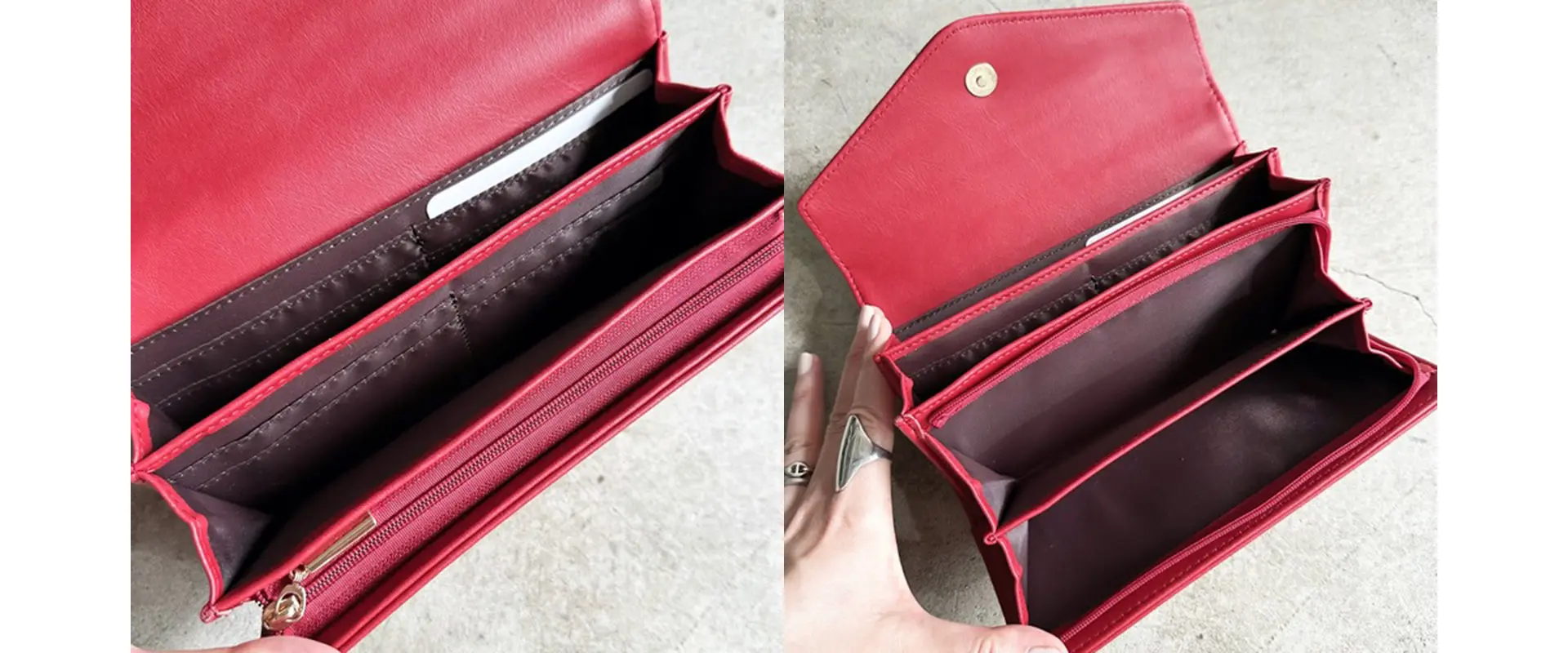 L-shaped zippered coin pocket