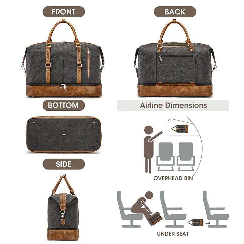 China Women Canvas PU Leather Duffel Weekender Bag Tote Bag Factory, Factories