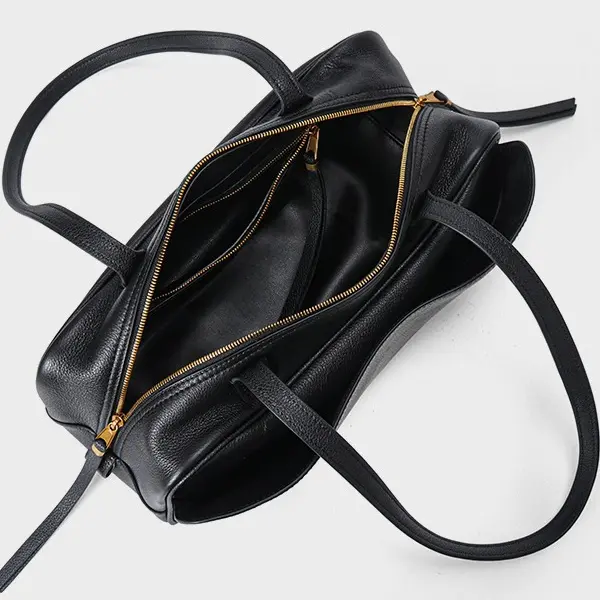China New Genuine Leather Boston Bag, Top-Grain Cowhide Small Top-Handle Bag, Minimalist Fashion Women Shoulder Handbag Manufacturers, Supplier