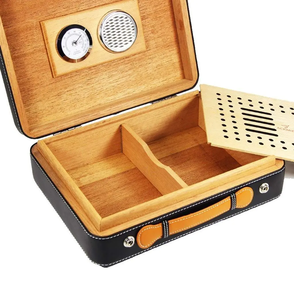 Wholesale Vintage Black Leather Cigar Humidor Cedar Wood Cigar Case Manufacturer, Factory