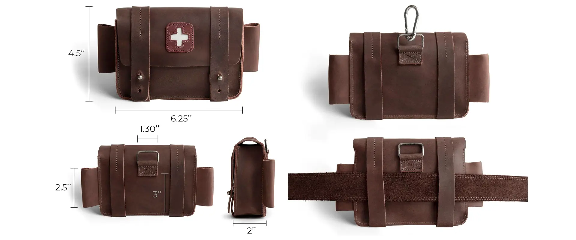 Leather first aid kit interior and button closure