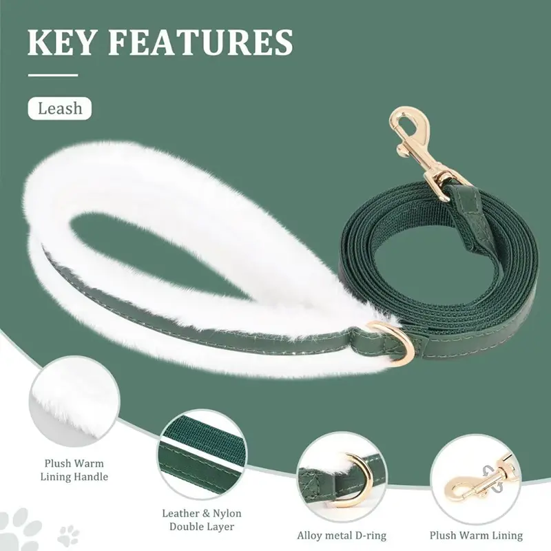 China Leather Small Dog Harness and Leash Set Soft Plush Winter Warm Dog Harness Factory, Supplier