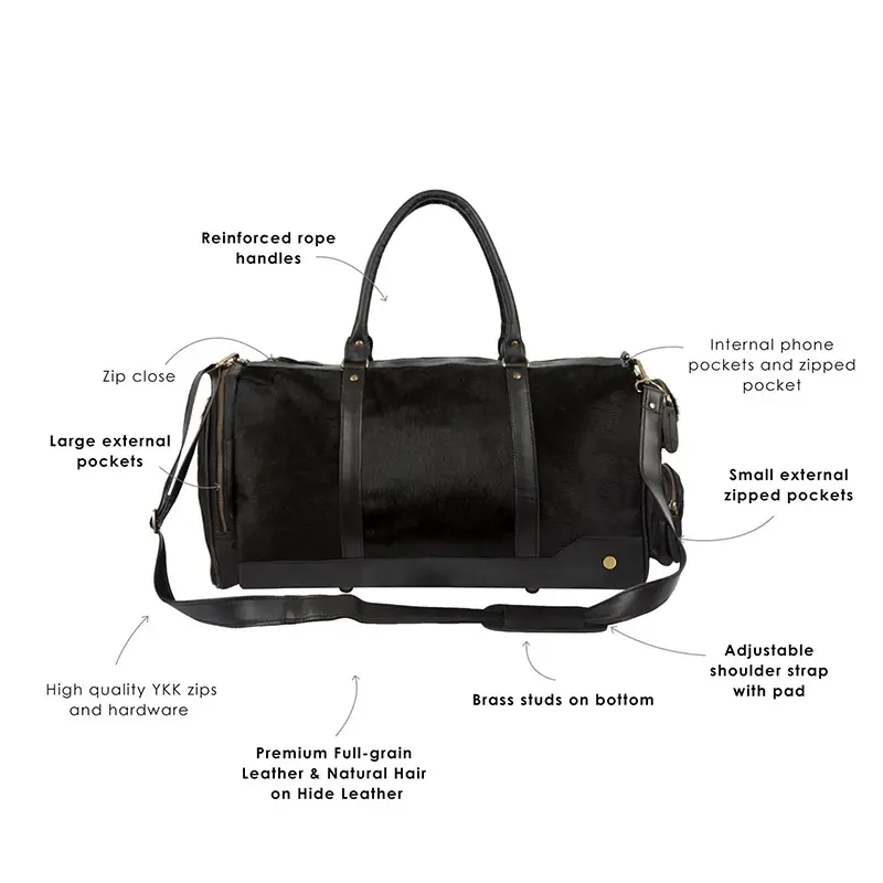 Wholesale Black Pony Hair Leather Weekend Bag Duffel Bag Manufacturer, Factories