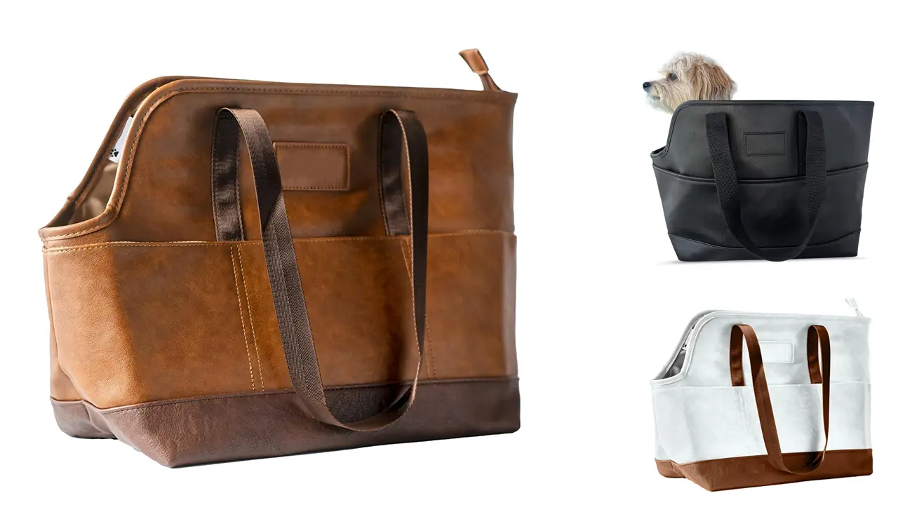 Faux leather dog carrier main image
