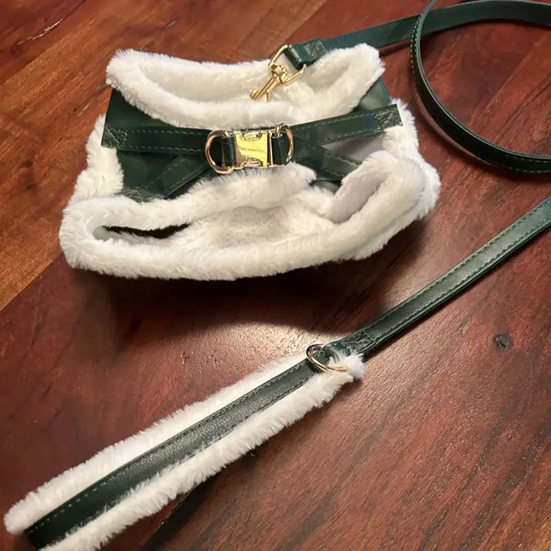 China Leather Small Dog Harness and Leash Set Soft Plush Winter Warm Dog Harness Factory, Supplier
