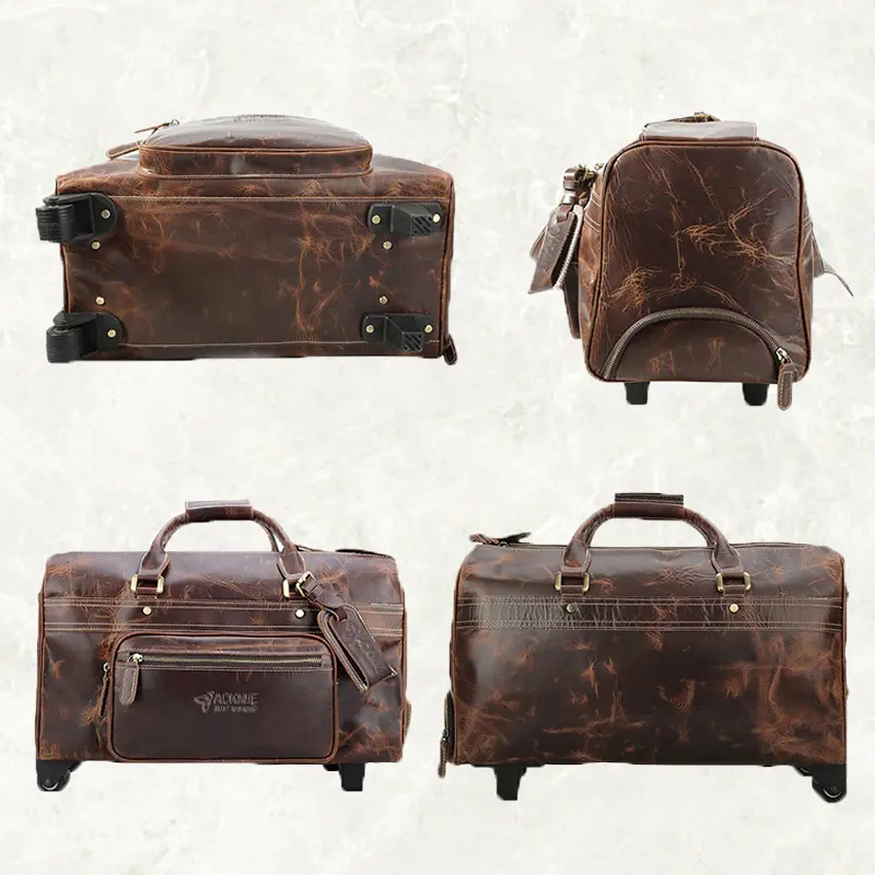 China Large Capacity Genuine Leather Trolley Duffel Bag Manufacturers, Suppliers