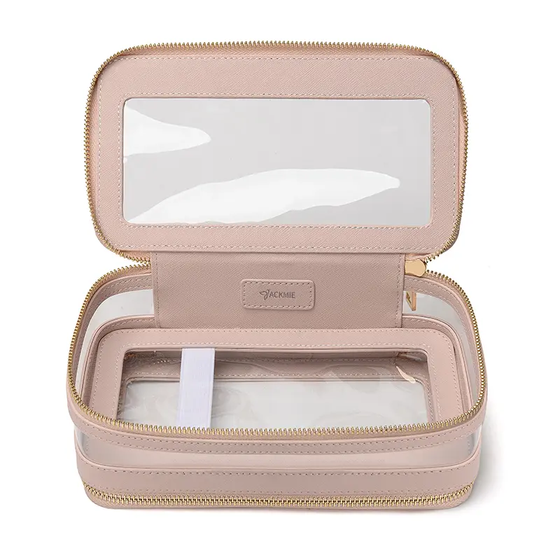 China Double Layer Loaf Shaped Leather Transparent Makeup Brush Bag Factory, Factories