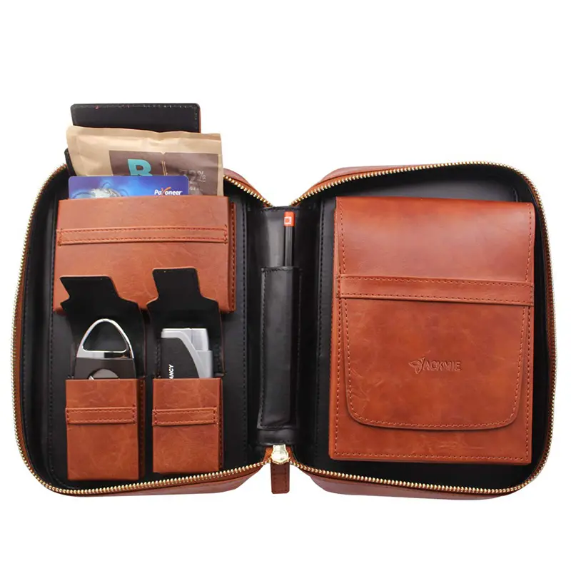 China Luxury Brown Leather Travel Cigar Humidor Portable Cigar Bag Factory, Factories