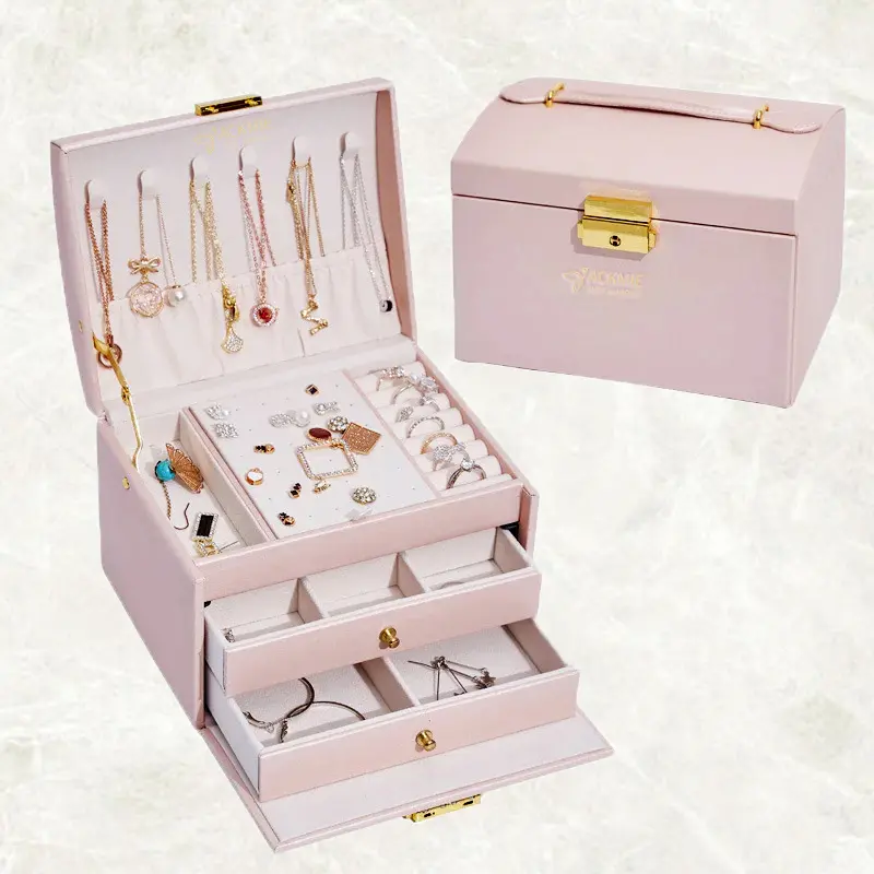 China Leather Jewelry Box Lockable 3-layer Drawer Storage Box Manufacturers, Factories