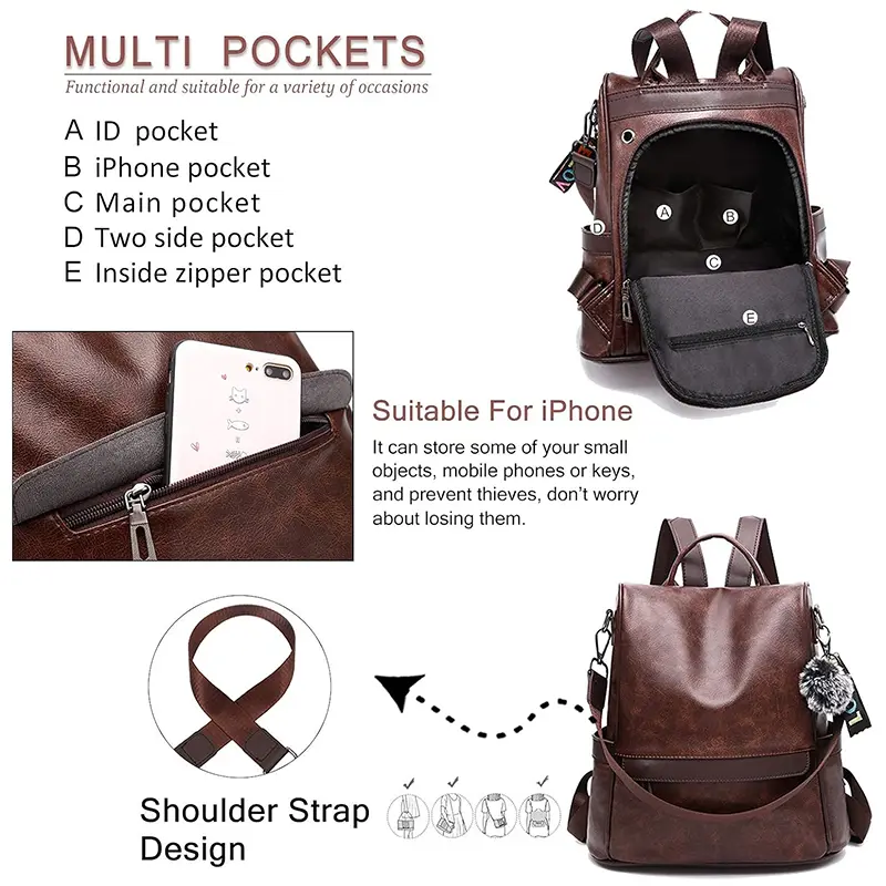 Wholesale Women's Anti-Theft Leather Waterproof Backpack Manufacturer, Supplier