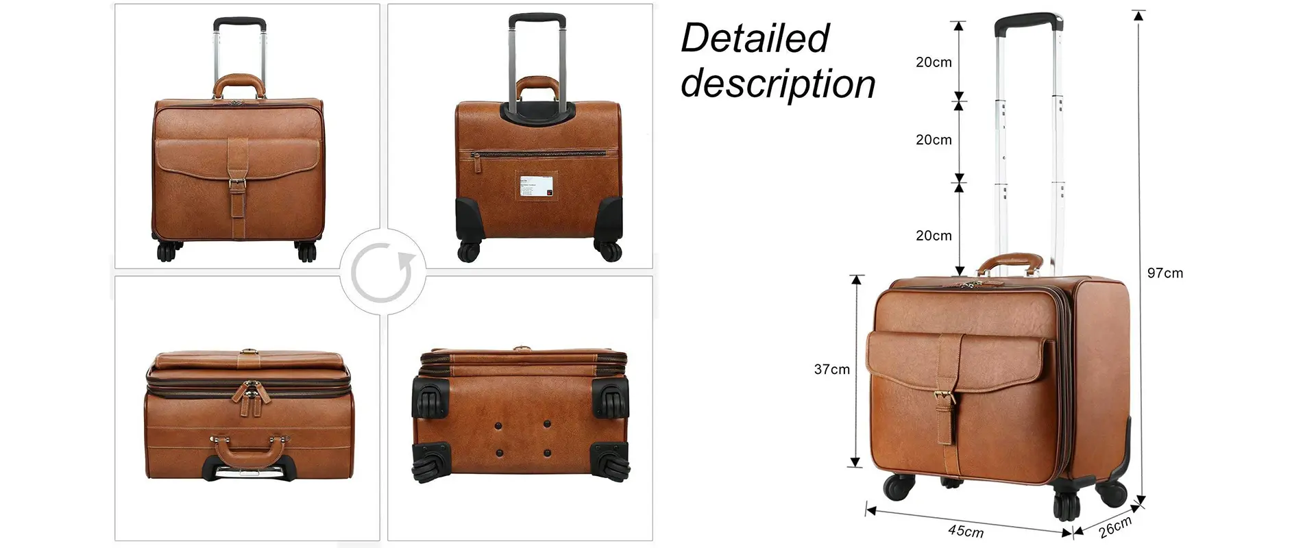 Premium genuine leather case with retractable handle