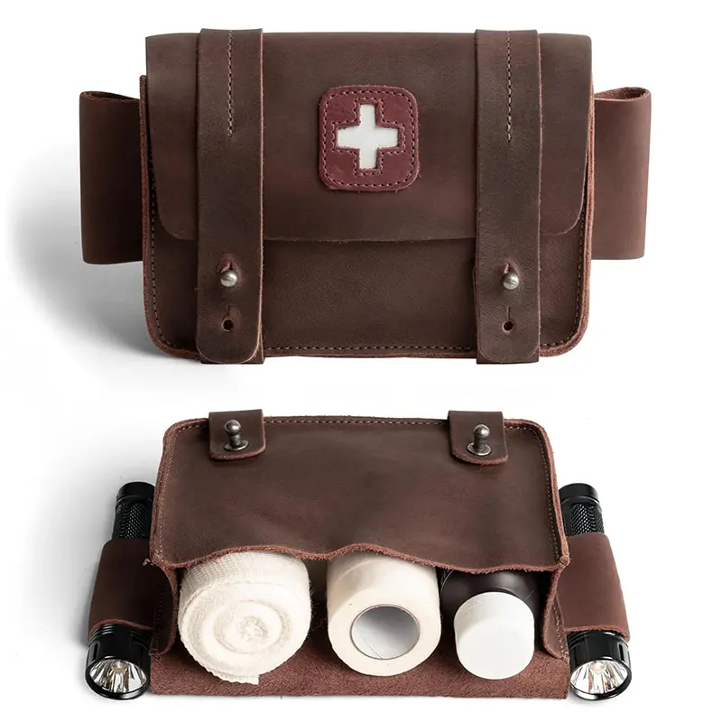Wholesale Full Grain Leather First Aid Kit Mini Medical Storage Bag Suppliers, Supplier