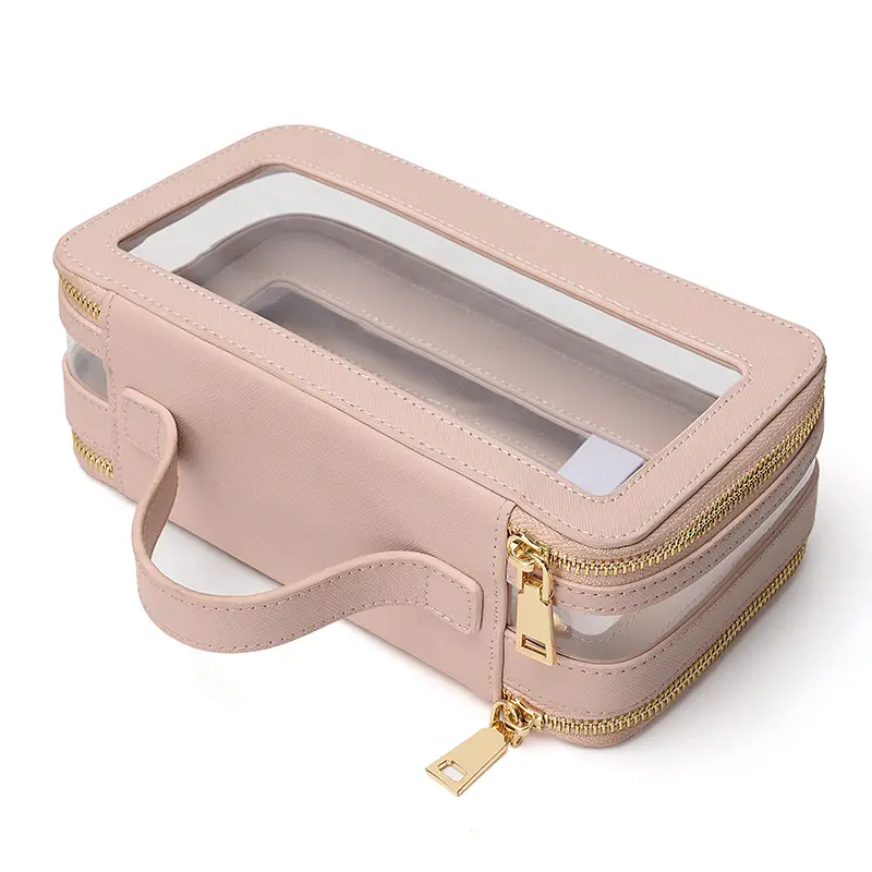China Double Layer Loaf Shaped Leather Transparent Makeup Brush Bag Factory, Factories