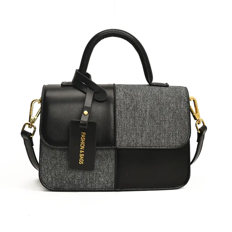 China Fashion Handbags Leather and Fabric Patchwork Women's Handbags Manufacturer, Suppliers