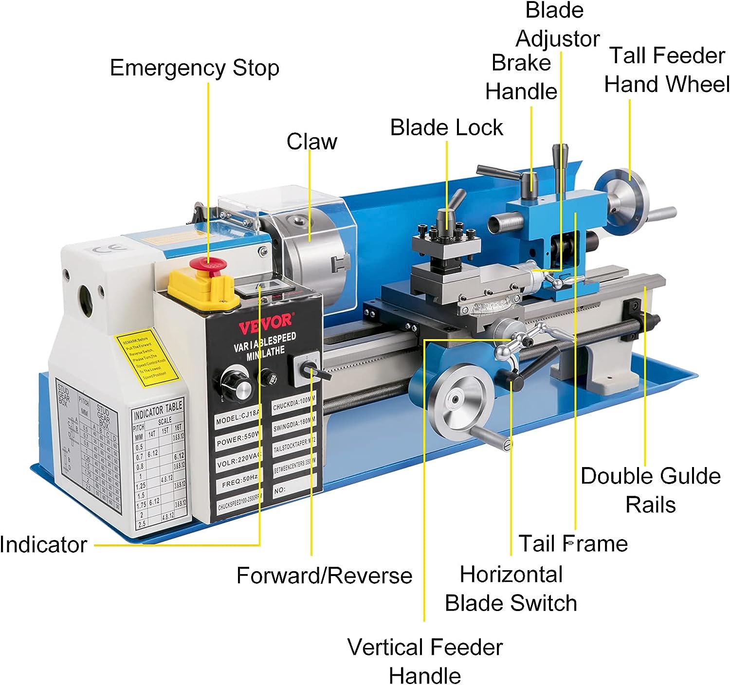 Automatic Metal Horizontal Manual Mini Benchtop Lathe Machine 850w with 3-jaw Chuck Mini Lathe Machine for Metal Turning