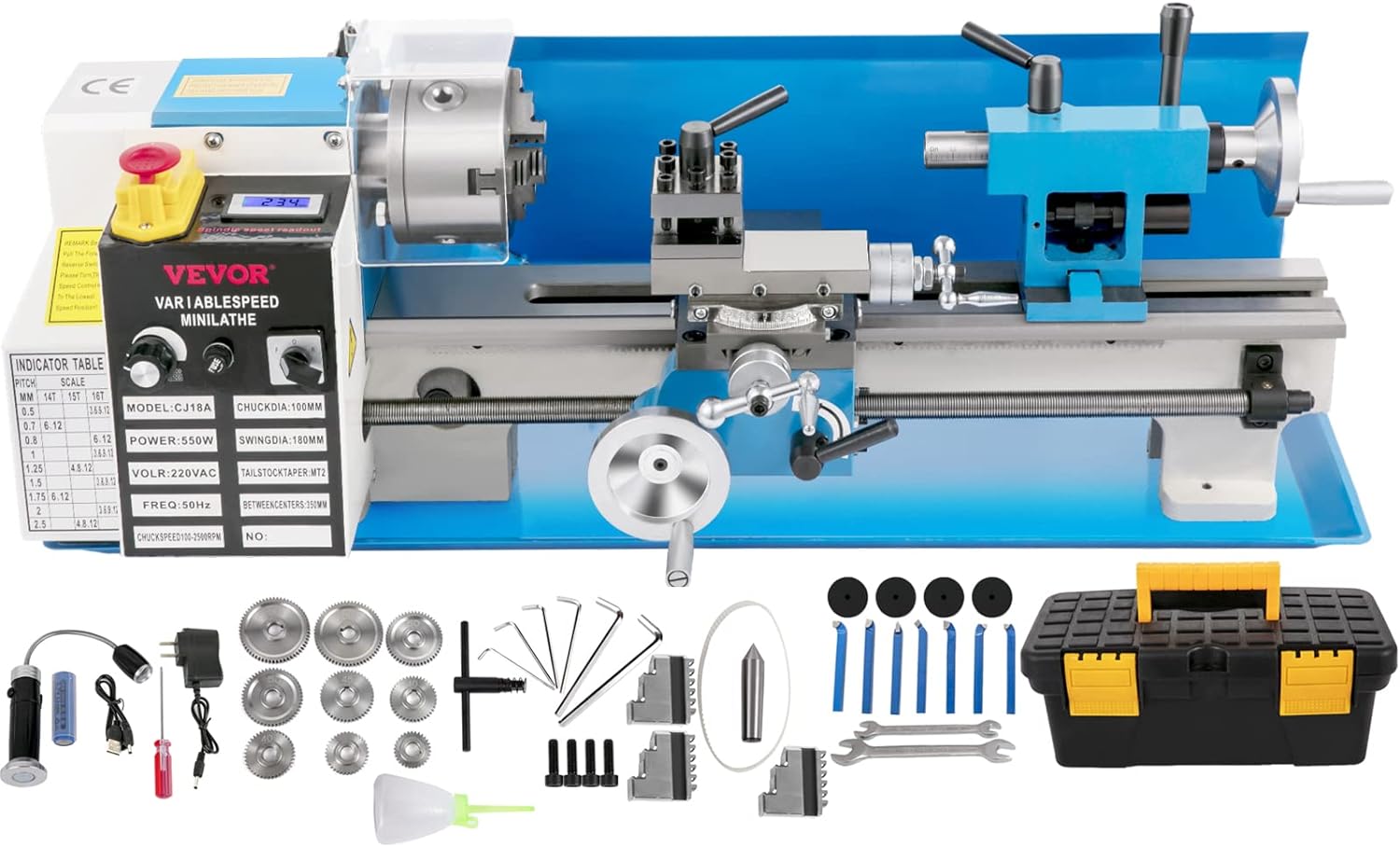 Automatic Metal Horizontal Manual Mini Benchtop Lathe Machine 850w with 3-jaw Chuck Mini Lathe Machine for Metal Turning