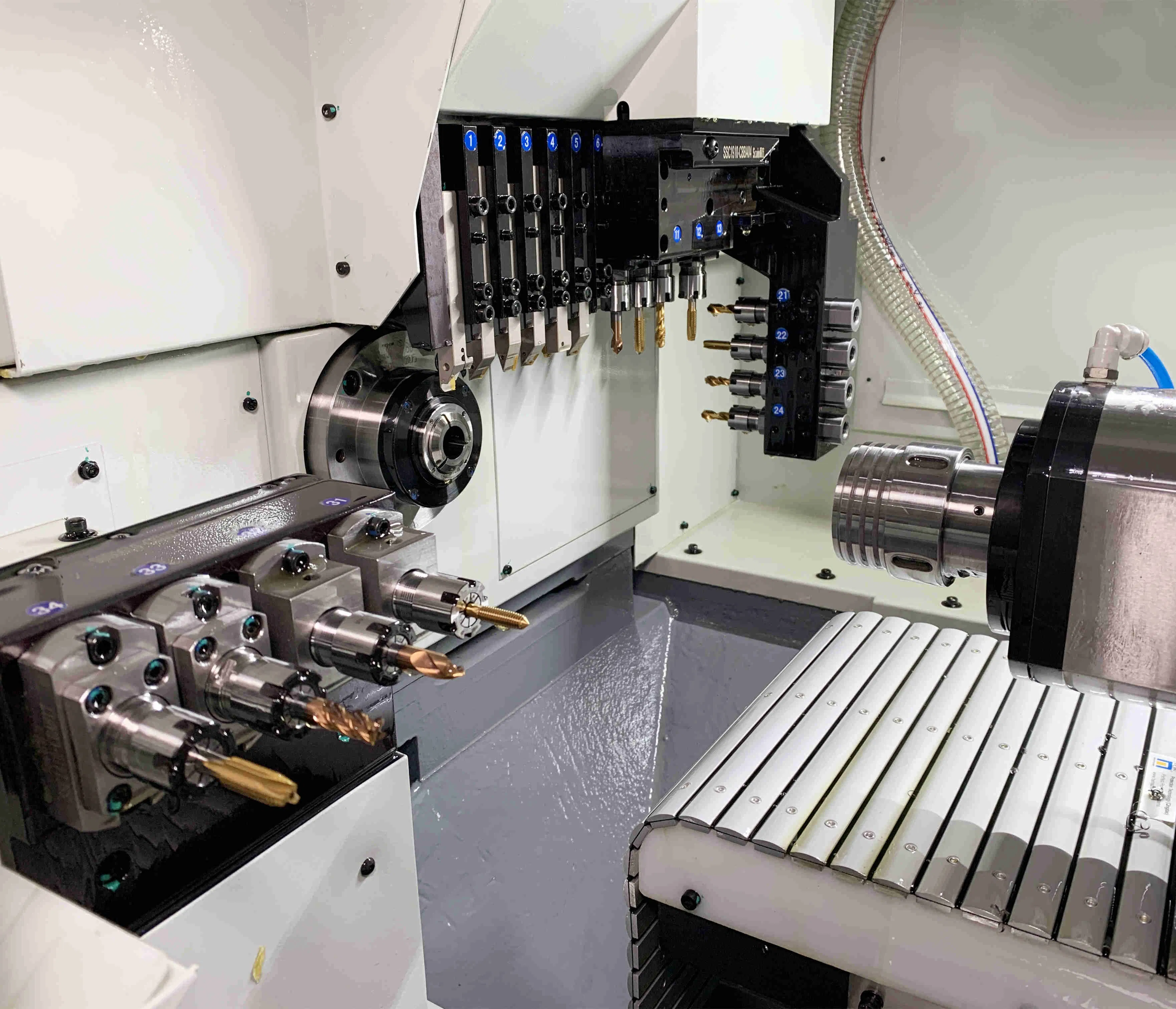 Swiss type CNC lathe machining case or part