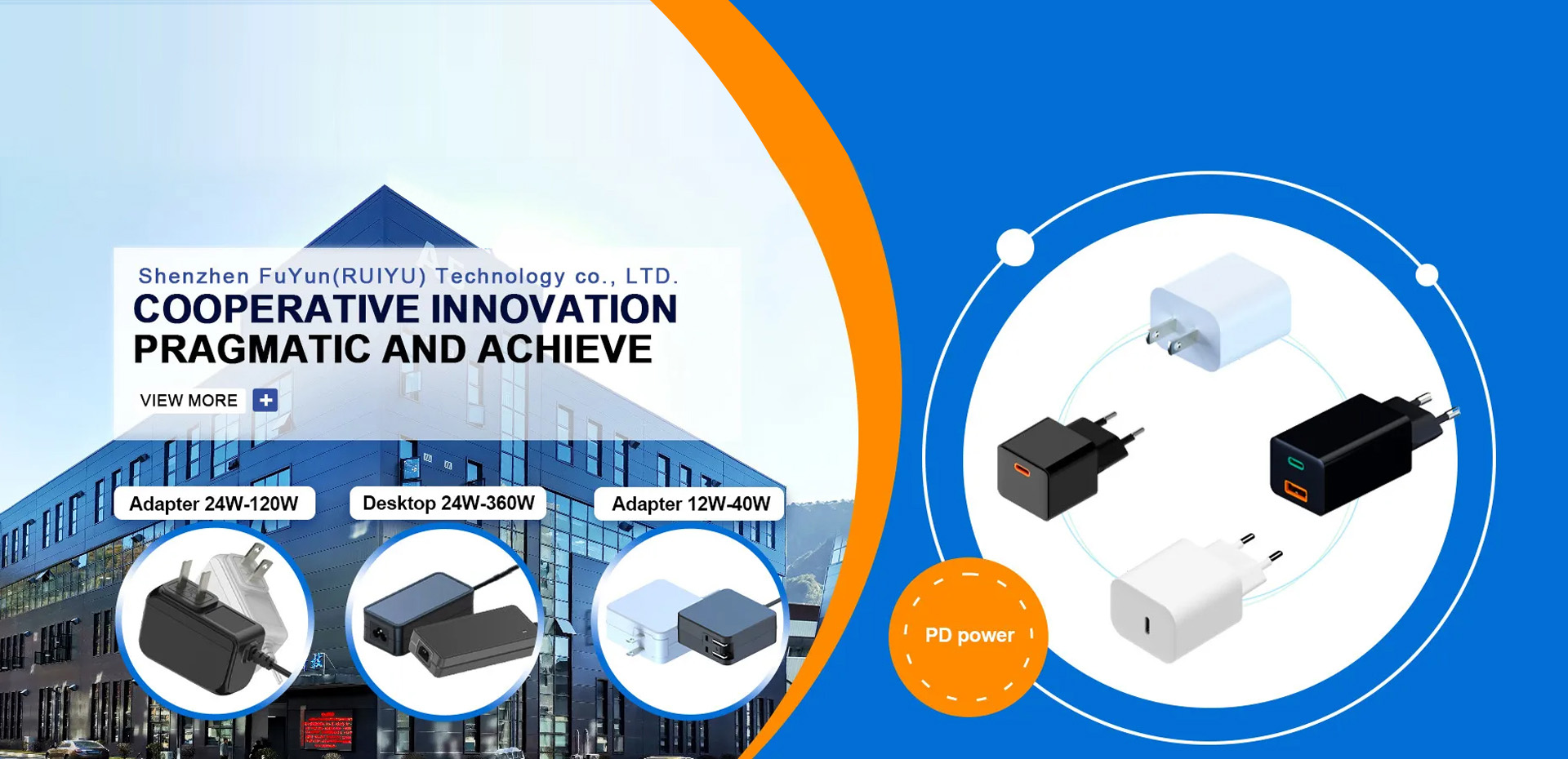 Universal AC power adapter and PD charger range manufactured by FuYun
