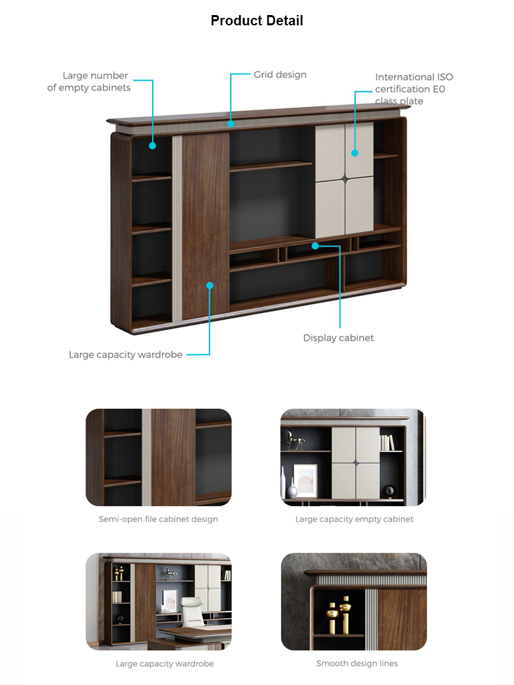 Foshan Furniture Luxury Style Office Cabinets Modern Solid Wood Bookcase