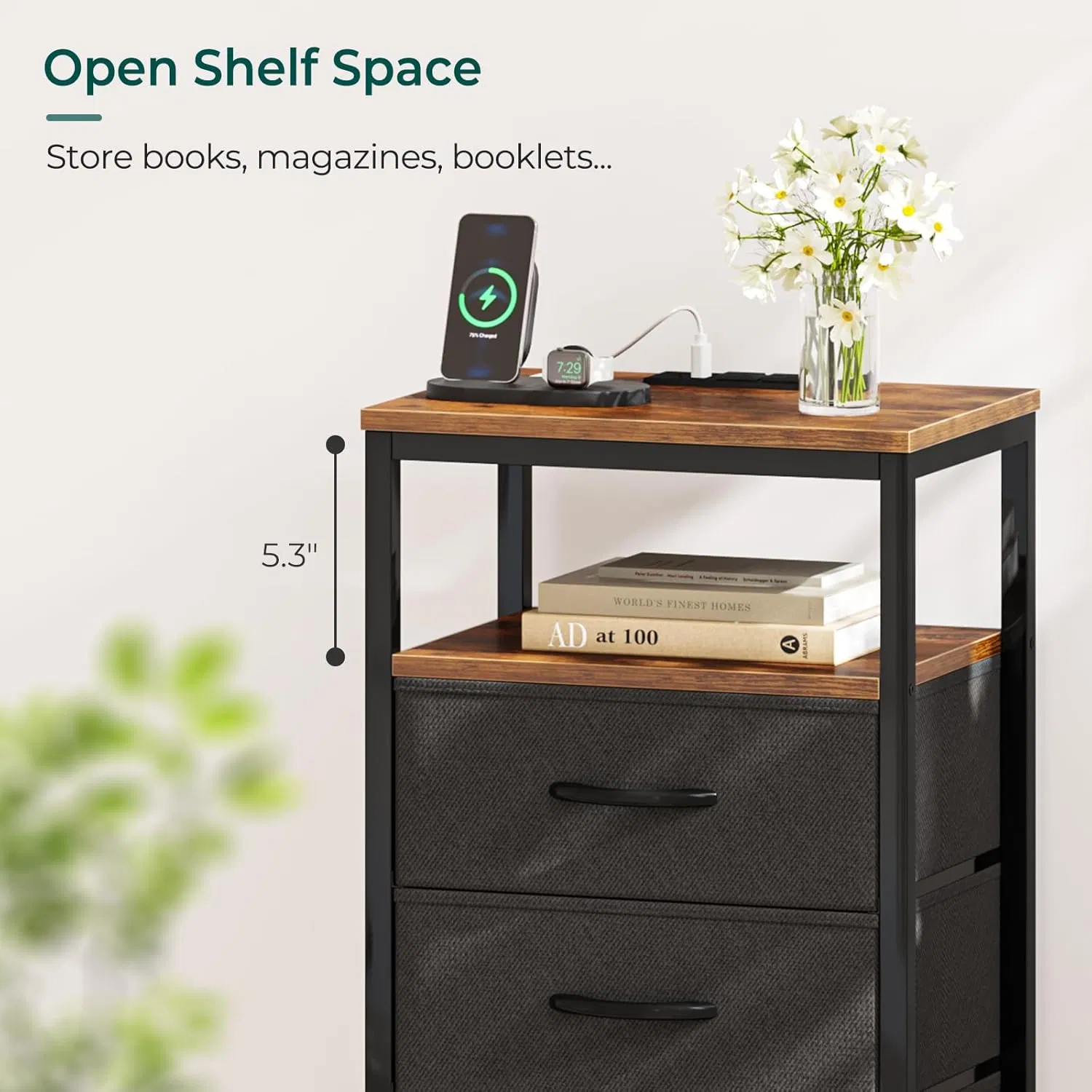 Customized Wireless Charging Bedside Table Nightstand for Europe Market