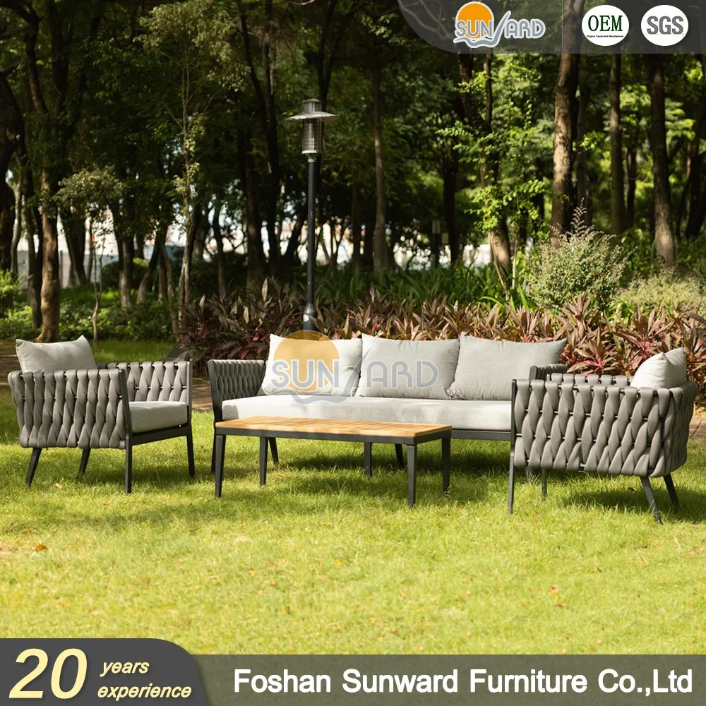 Foshan Factory Wholesale Home Patio Garden Couch Set Wooden Aluminum Outdoor Furniture Hotel Waterproof Luxury Rope Sofa