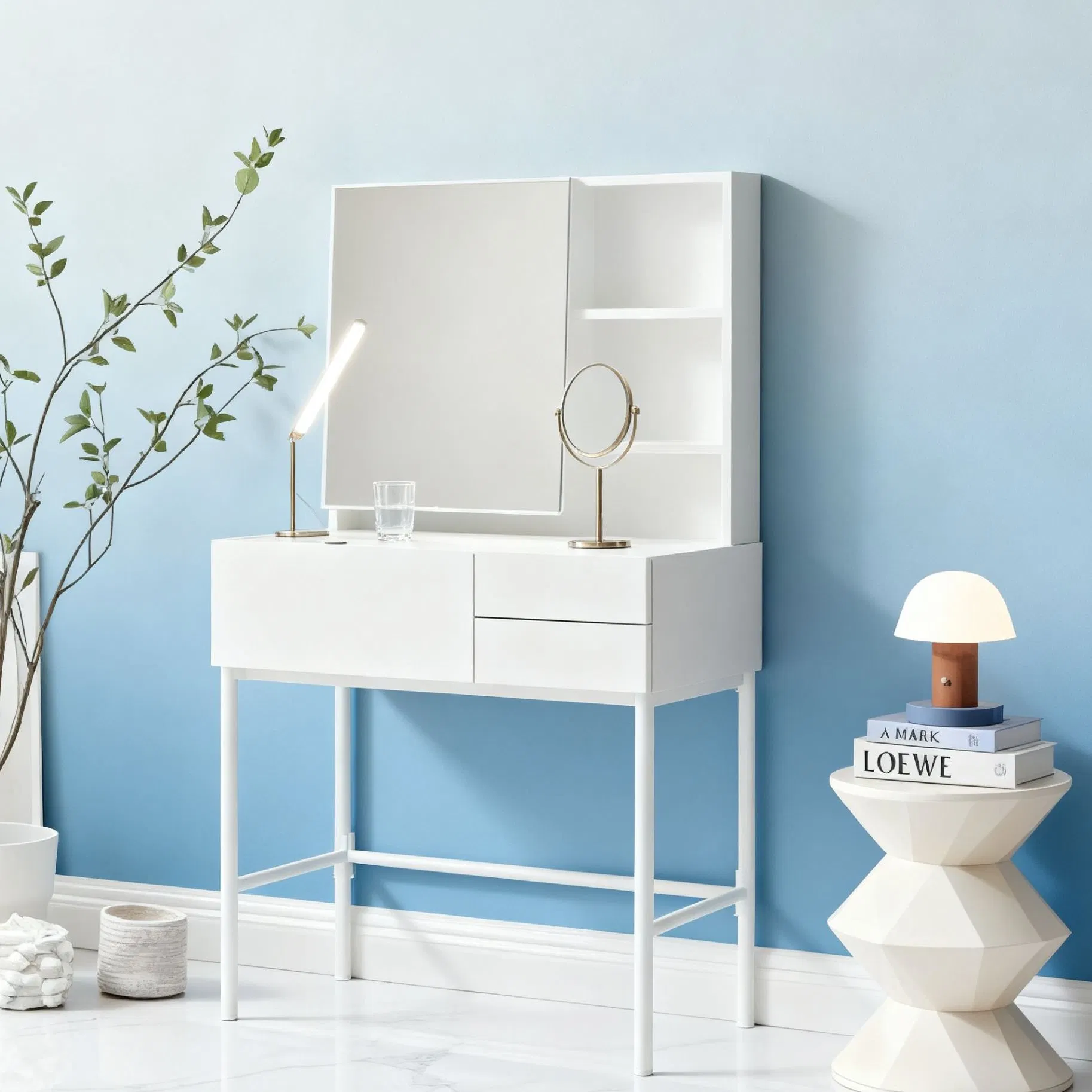 Nordic Style Storage Wooden Makeup Dressing Table Mirror Luxury Mirror Dressing Table