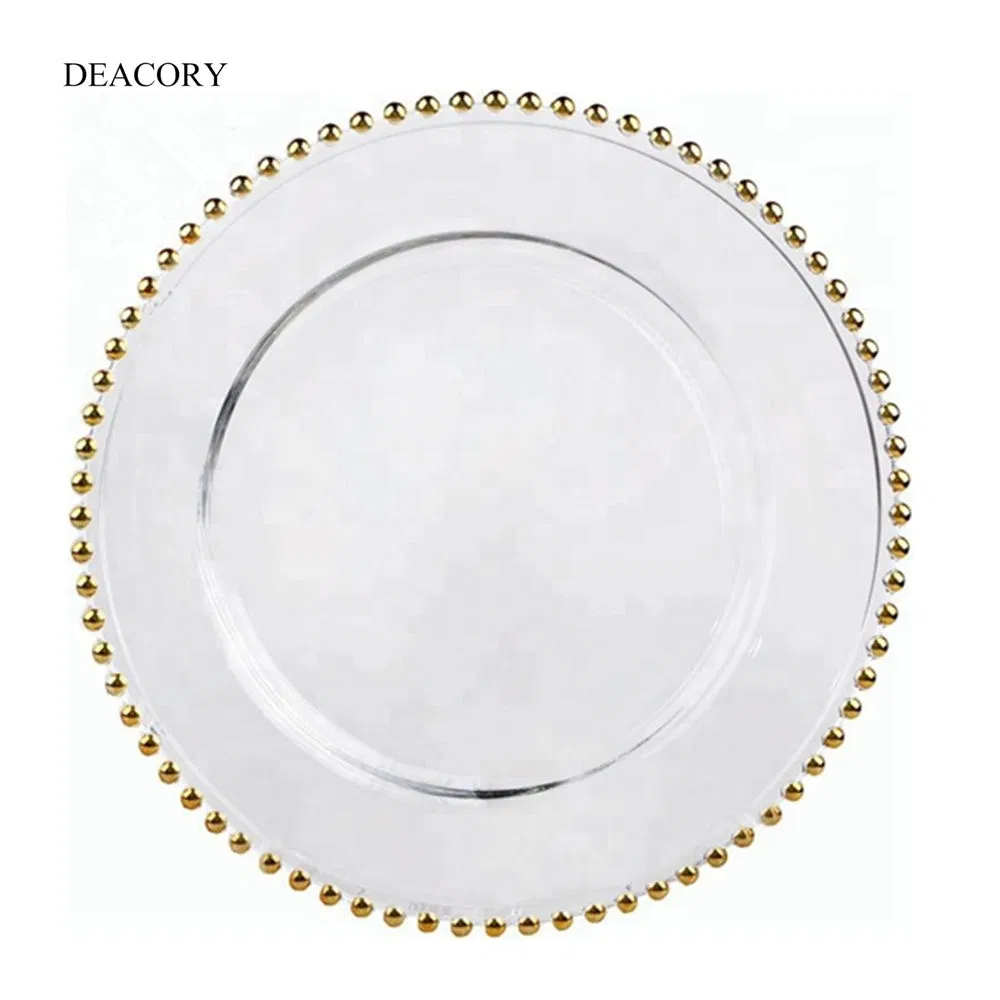 13-Inch Round Glass Charger Plates with Luxurious Gold Accents