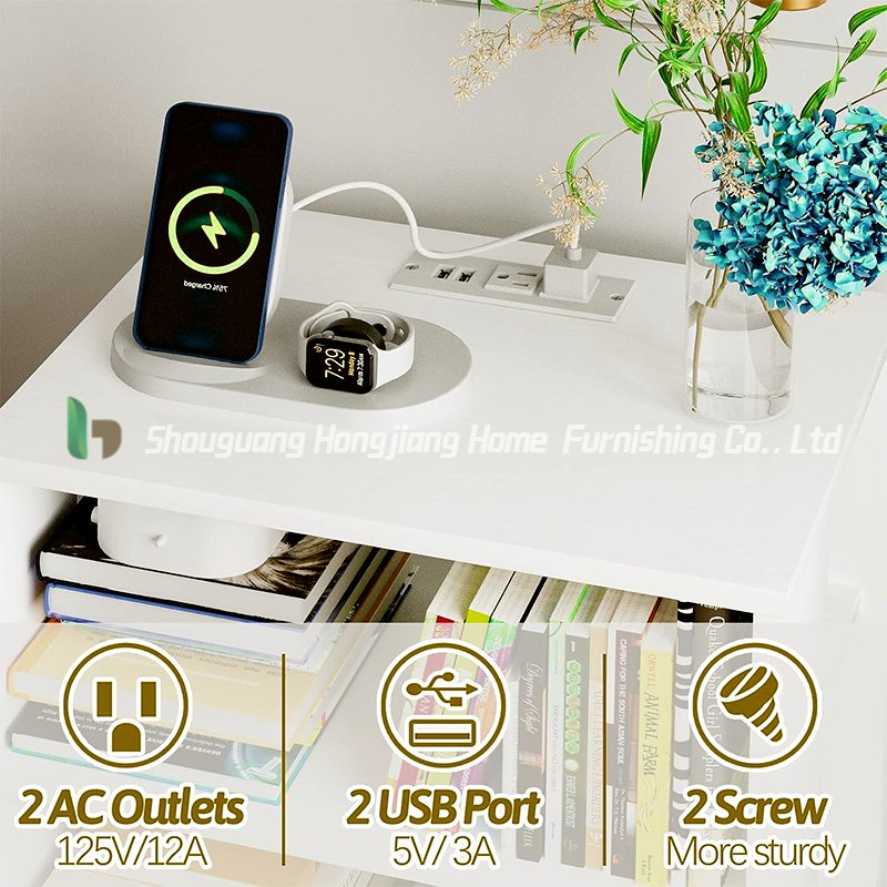 Minimalist White Wooden Nightstand with Hollow Backboard, Suitable for Bedroom &amp; Living Room